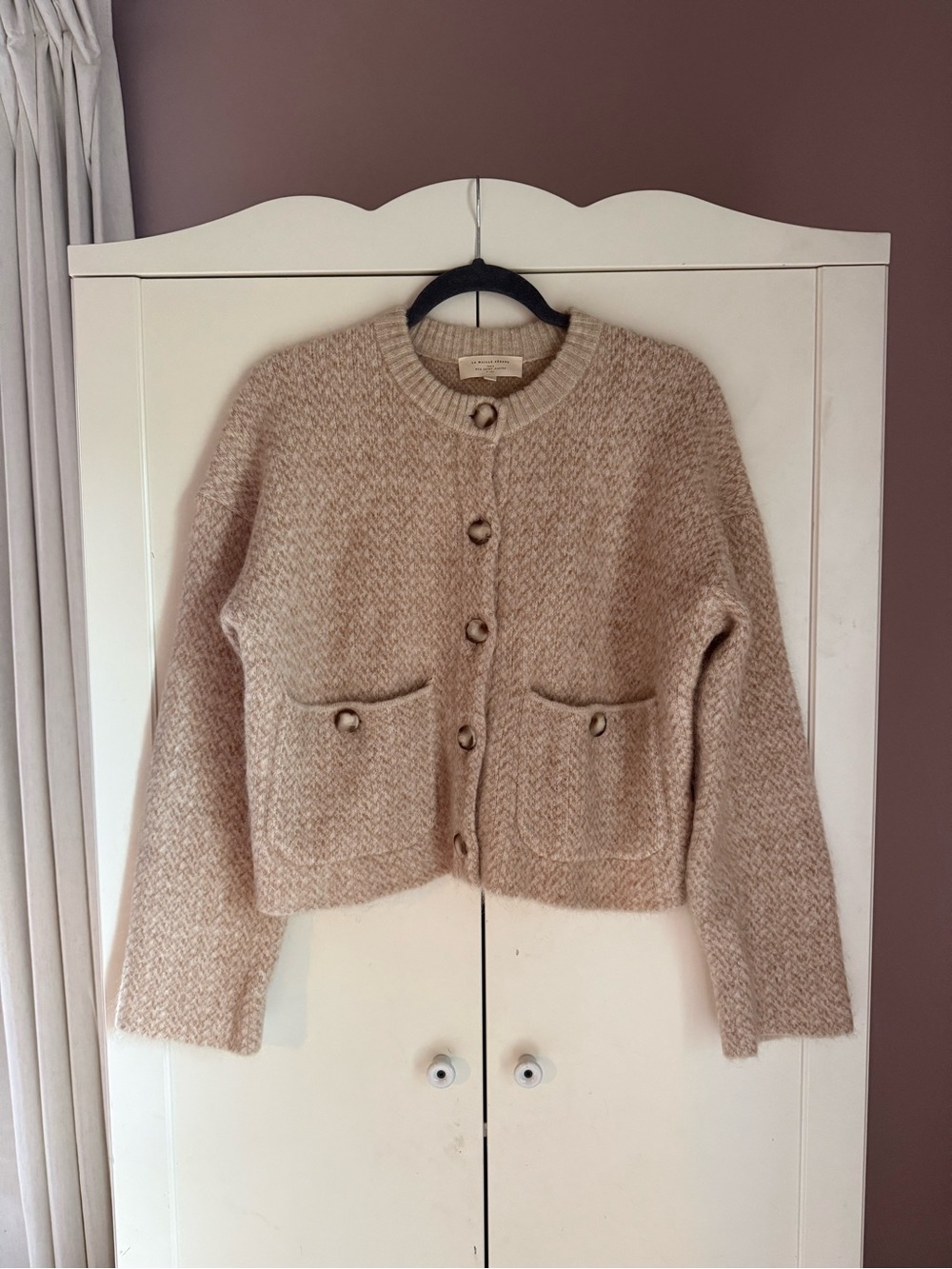 Sezane Teo Sweater Jacket in Mottled Beige